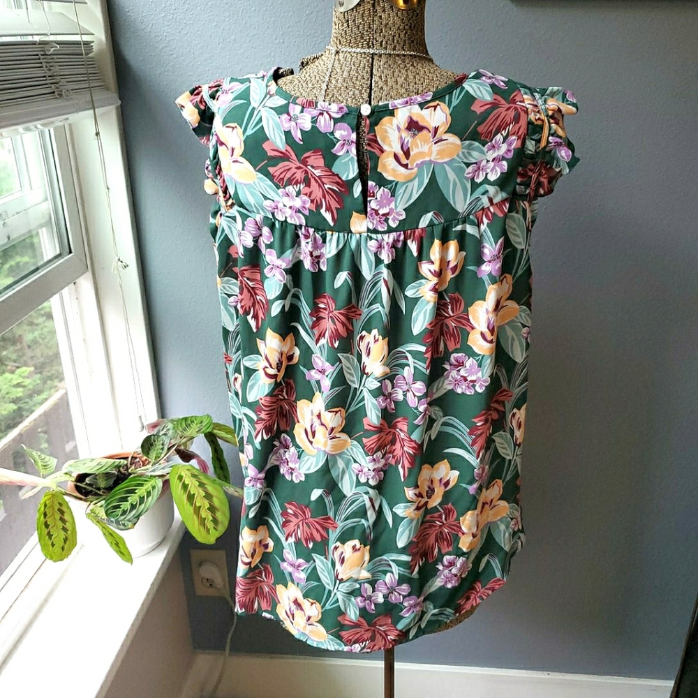 LOFT tropical floral drapey tank | L - Picture 2 of 9
